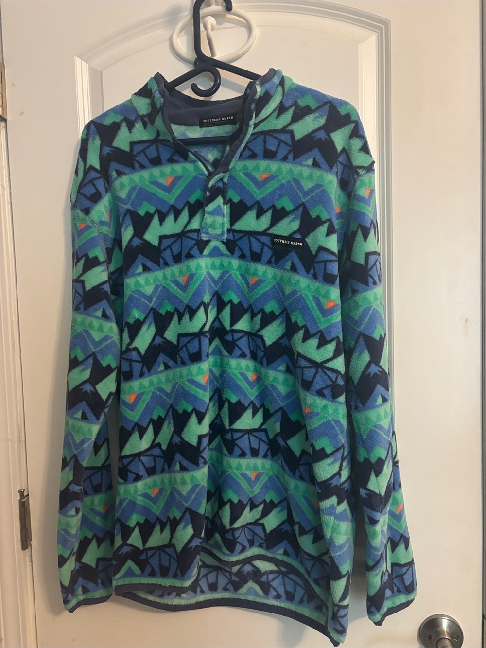 Southern Marsh Patterned Pullover Fleece in Teal and Navy